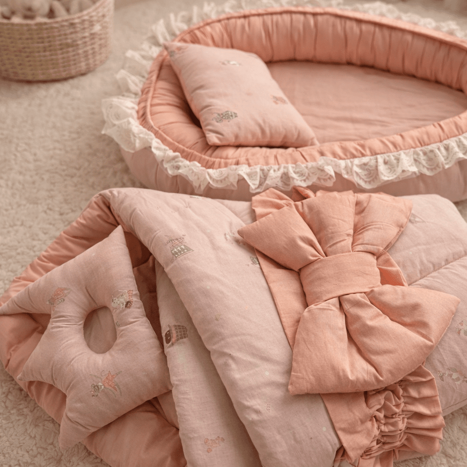 Newborn Baby Bed & Carry Nest Gift Set – Soft Foldable Sleep Bundle|Pink Edition