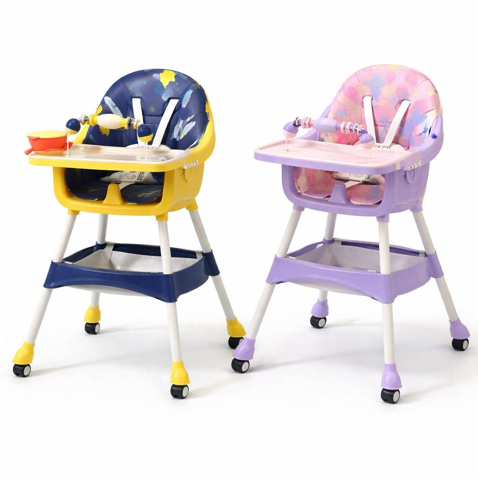 Kidilo Adjustable Baby Feeding High Chair with Tray & Wheels