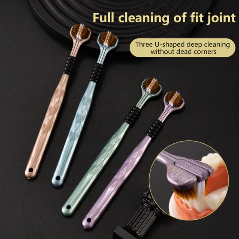 2 PCS Triple Sided Toothbrush Triple Head Wrap Household Soft Bristles Cleaning Daily Sensory Toothbrush