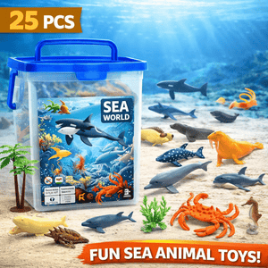 Ocean Sea Animal Figures Set for Kids | 25 Pcs Marine Life Collection with Storage Box