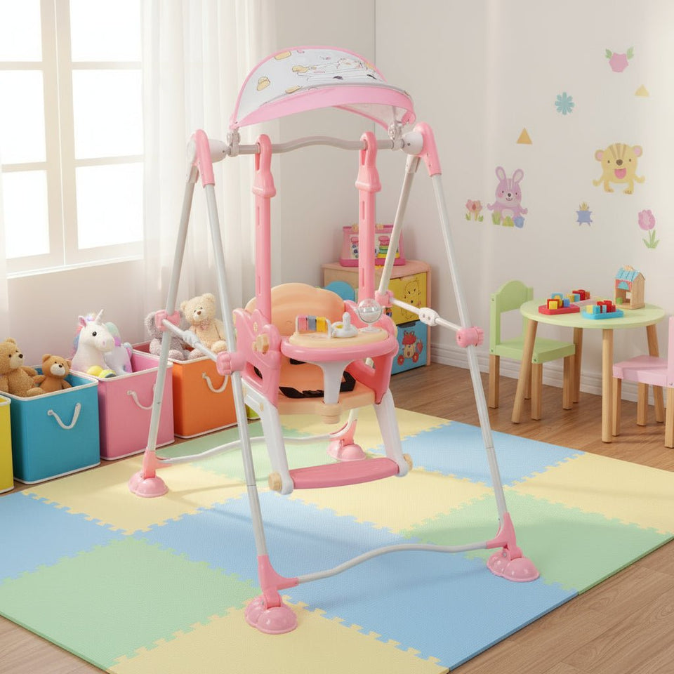 Premium Baby Indoor Swing with Safety Seat & musical tray – Stable, Foldable & Playful