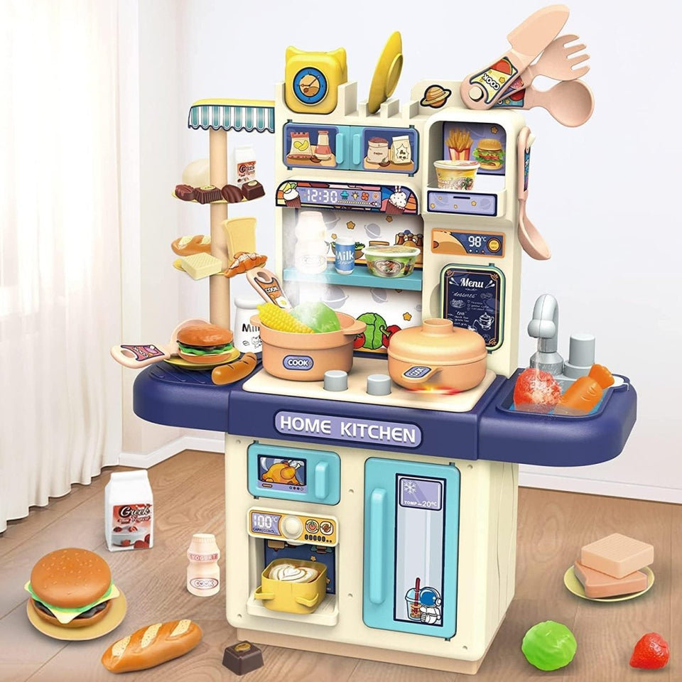Pretend Play Kitchen Set for Kids – Pressure Pot, Pan, Knife Block & Food Accessories with Spray Effect