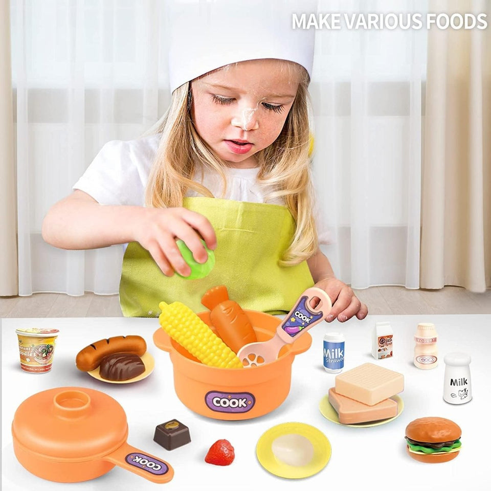 Pretend Play Kitchen Set for Kids – Pressure Pot, Pan, Knife Block & Food Accessories with Spray Effect