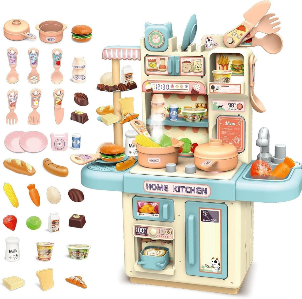 Pretend Play Kitchen Set for Kids – Pressure Pot, Pan, Knife Block & Food Accessories with Spray Effect