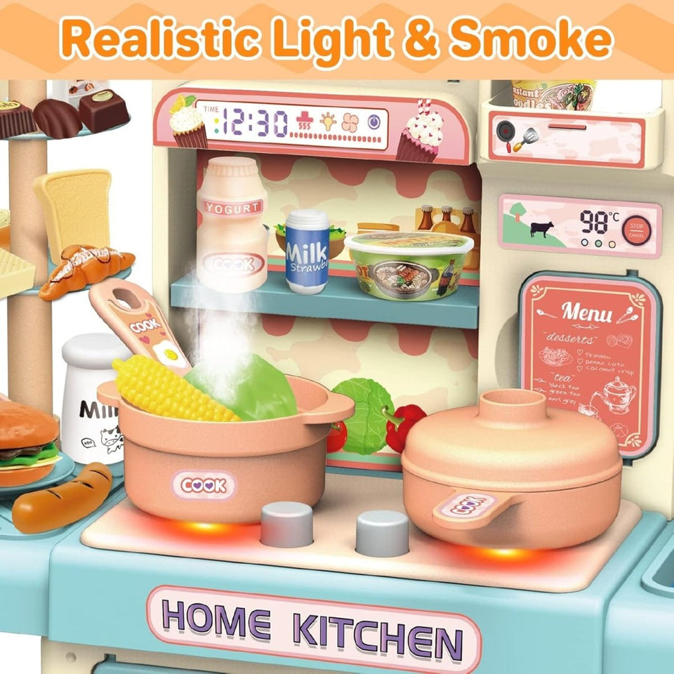 Pretend Play Kitchen Set for Kids – Pressure Pot, Pan, Knife Block & Food Accessories with Spray Effect
