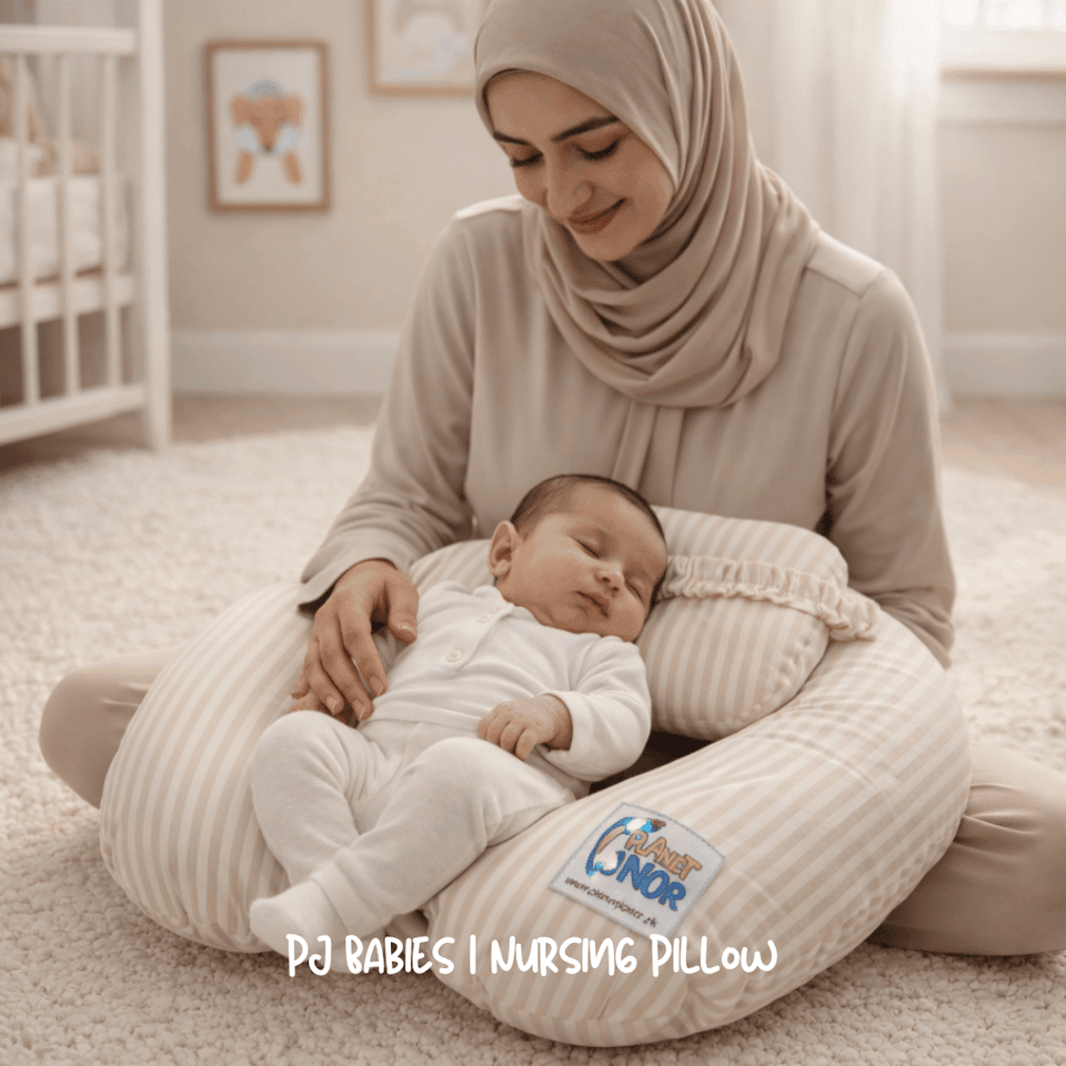 Pure Comfort Stripes Cotton Baby Nursing Pillow with Removable Cover & Head Pillow