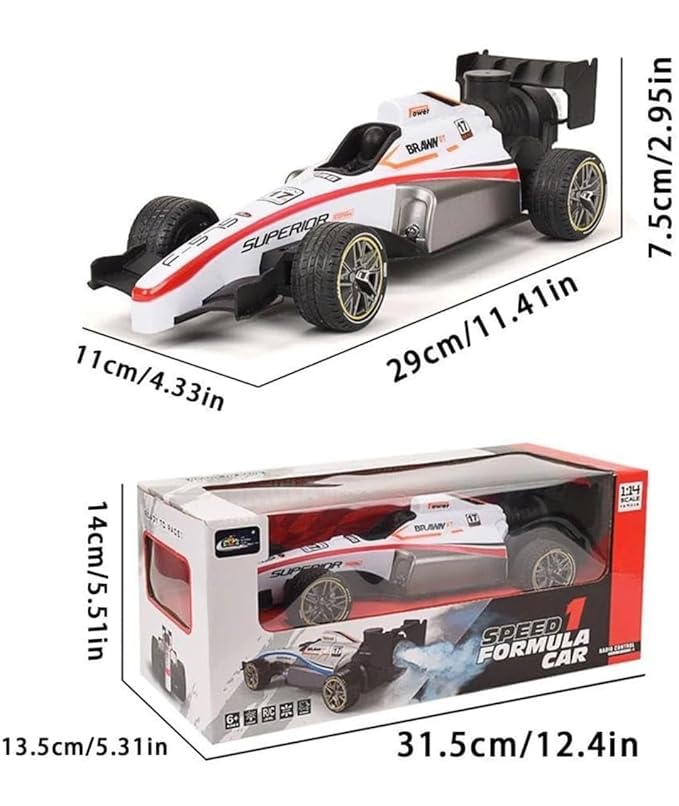 RC Formula Drift Car 1:14 – Spray Mist Effect, Lights, Rechargeable Battery