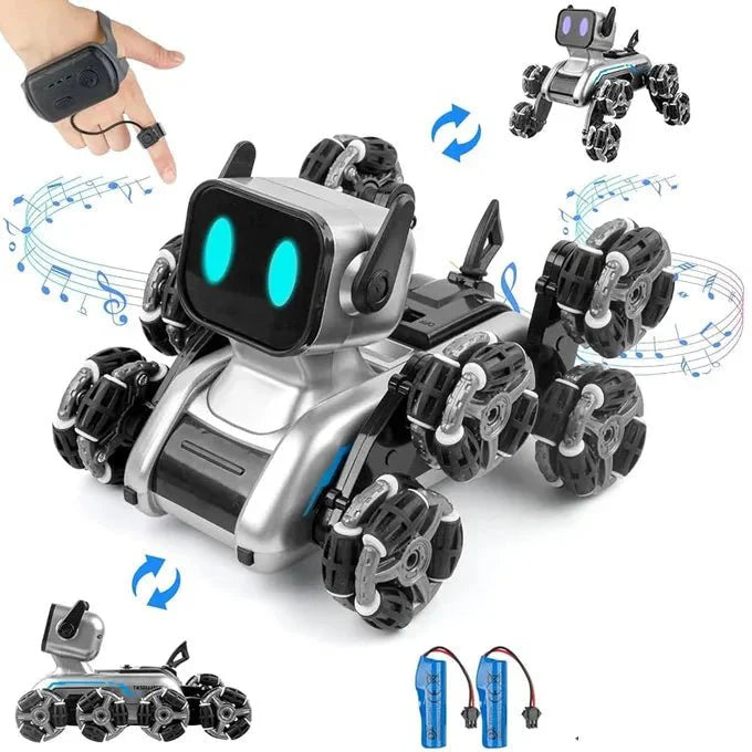 Remote & Watch Controlled Stunt Robot Dog | 8-Wheel 360° Spinner with All-Terrain Tires