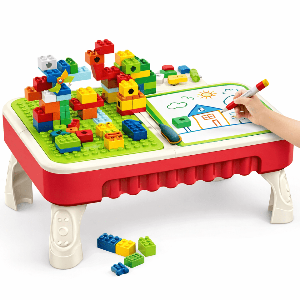 Smart Builder Activity Table for Kids | 3-in-1 Building & Drawing Desk with 50 Blocks