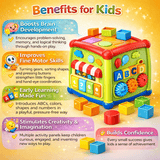 Huanger Smart Learning Activity Cube for Kids – Multi-Function Educational Play Cube with Shape Sorter, ABC Blocks & Gears