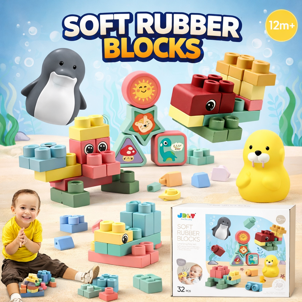 🧸 Soft Rubber Animal Building Blocks Set