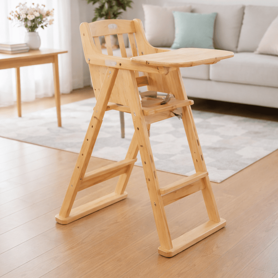 Solid Wooden Baby Feeding High Chair with Stable Frame