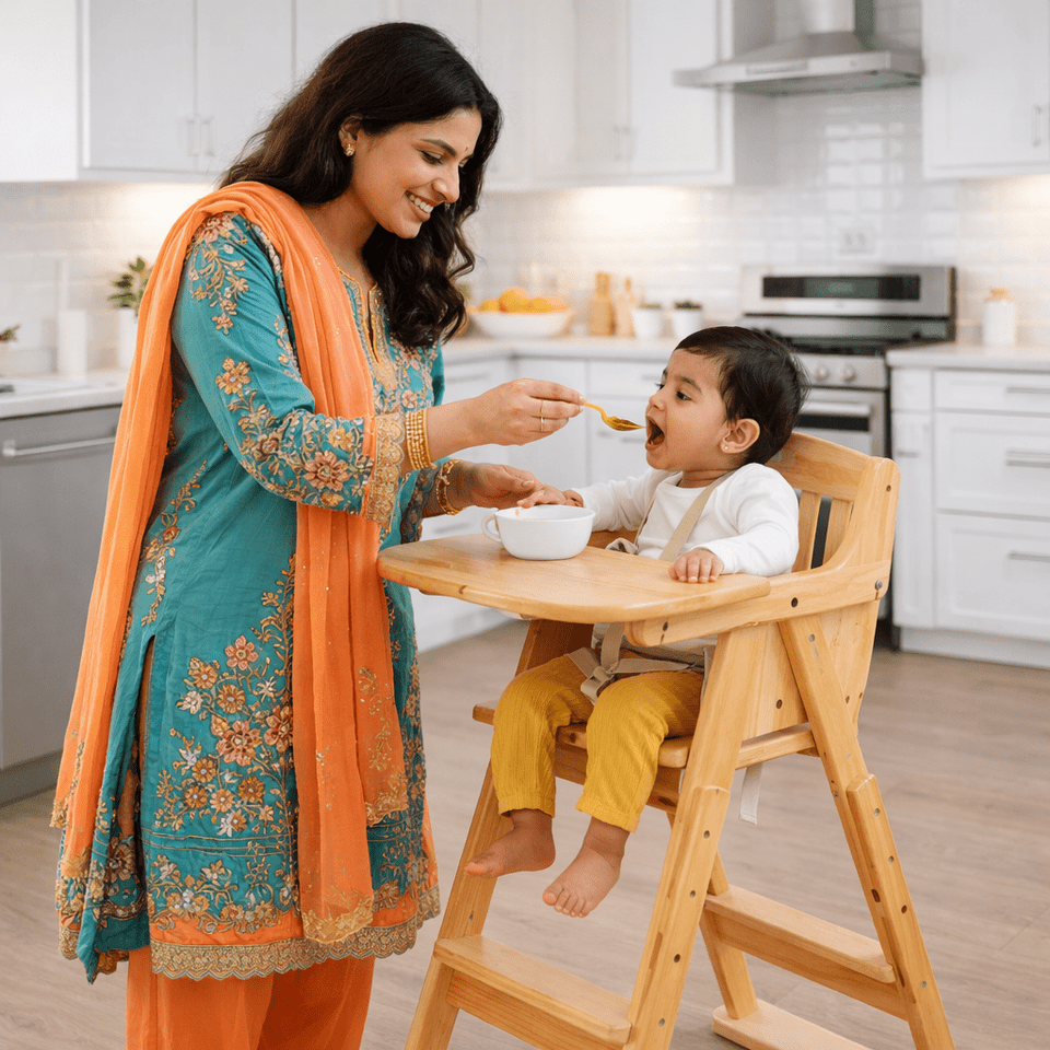 Solid Wooden Baby Feeding High Chair with Stable Frame