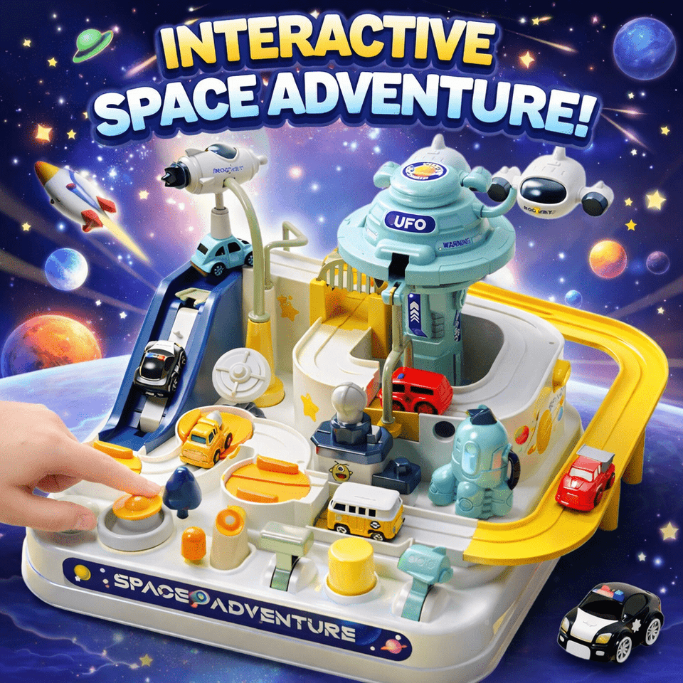 Space Adventure Car Play Set for Kids – Interactive Parking & Track Game with Vehicles and Lifts