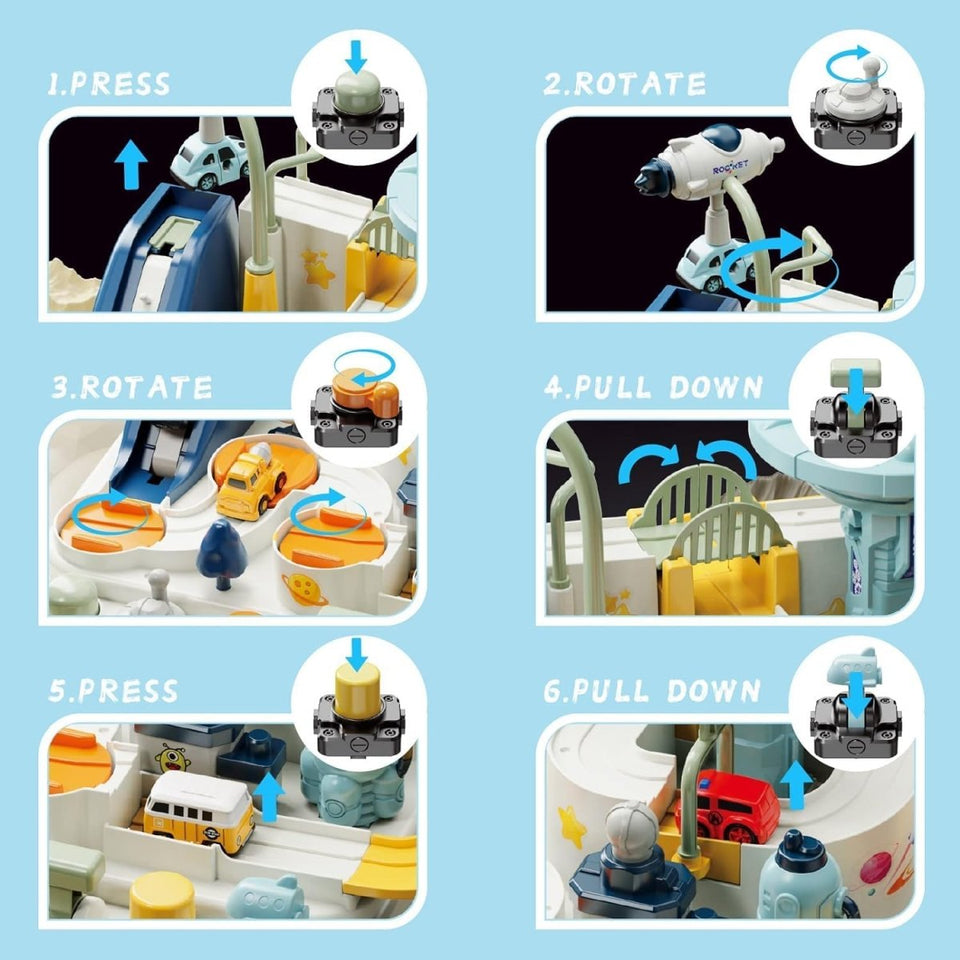 Space Adventure Car Play Set for Kids – Interactive Parking & Track Game with Vehicles and Lifts