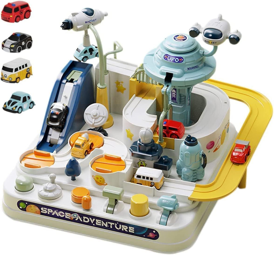 Space Adventure Car Play Set for Kids – Interactive Parking & Track Game with Vehicles and Lifts