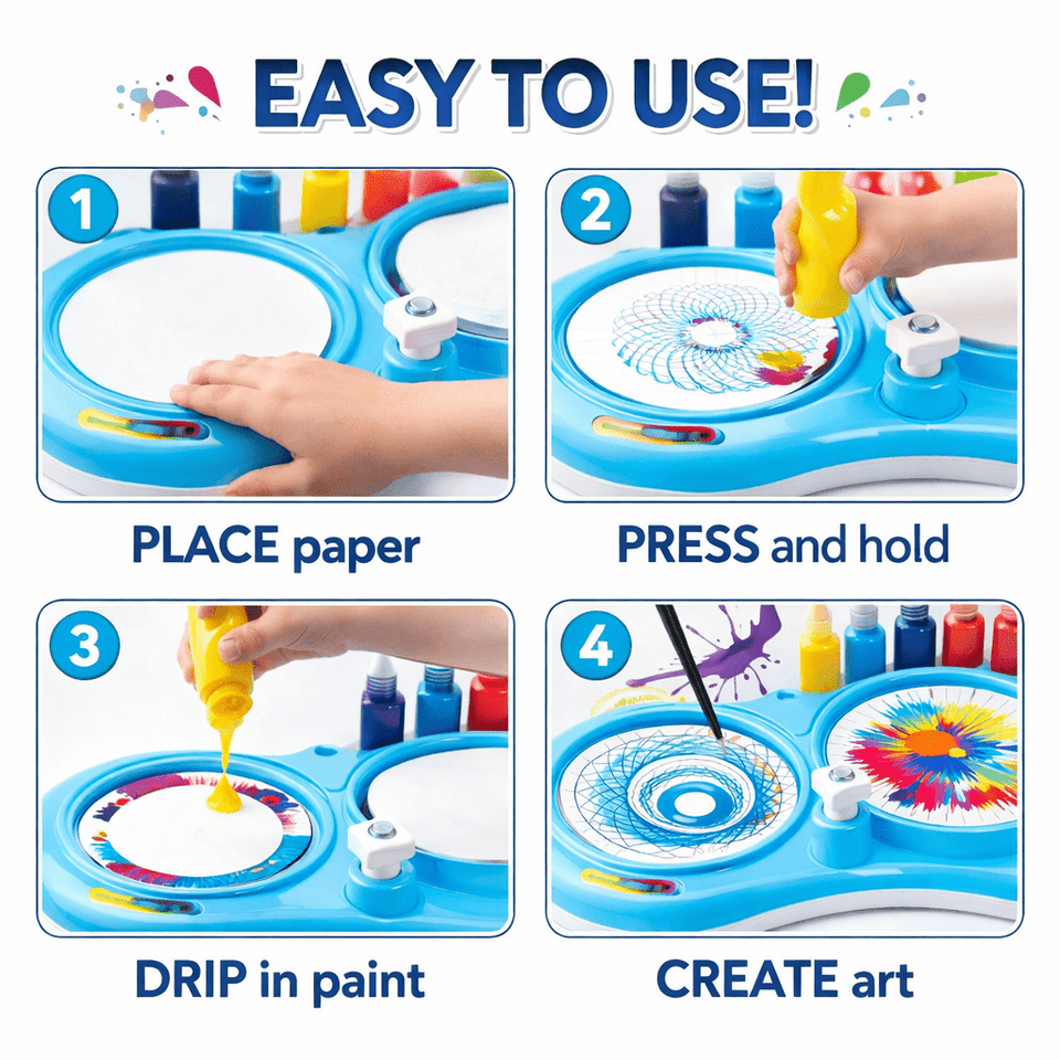 Spin Art Splash Painting Machine for Kids – Electric Creative Art Set with Paints & Paper