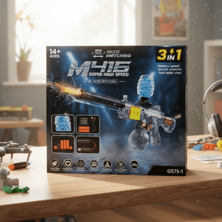 Three-Mode Electric M416 Soft Bullet & Water Blaster Gun – Dual Ammo Shooting Toy with Rechargeable Power
