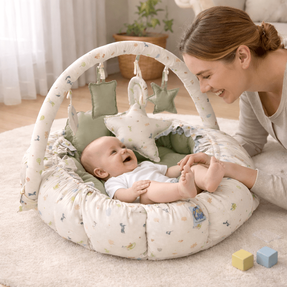 Tiny Tails Garden 2-in-1 Reversible Baby Round Cot & Play Mat