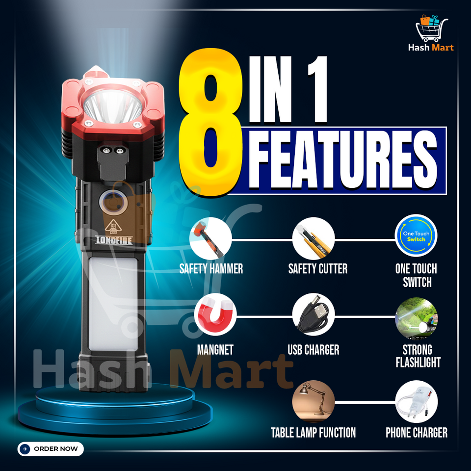 Tactical LED Flashlight Rechargeable, Emergency Tool with Side Light & USB Charging