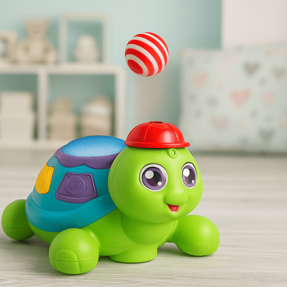 Turtles Blows  the Ball  – Interactive Rolling Turtle With Air-Blowing Fun