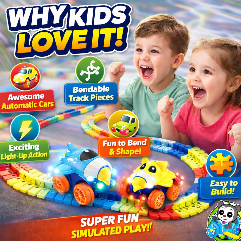 Universal Flex Track Builder Set | 96-Piece DIY Racing Track with Light-Up Cars
