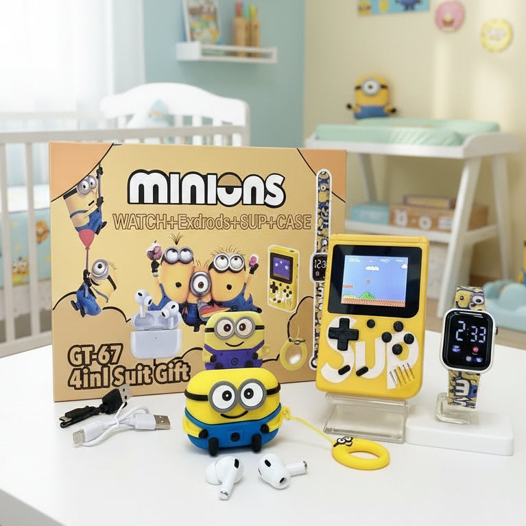 Minnions Smart 4-in-1 Gift Pack – Digital Watch, Wireless Earbuds & SUP Game