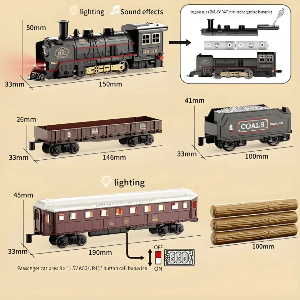 Vintage Steam Train Playset with Light & Sound 🚂