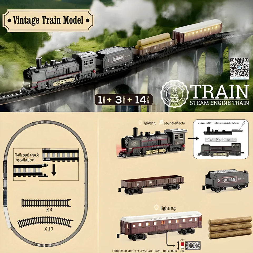 Vintage Steam Train Playset with Light & Sound 🚂